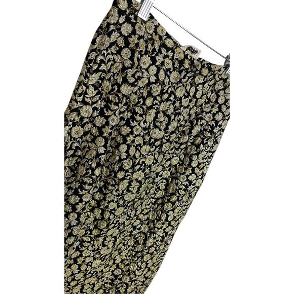 Vintage 50s 60s Black Gold Floral Brocade Long Maxi Skirt Cocktail Formal Party - Picture 2 of 4